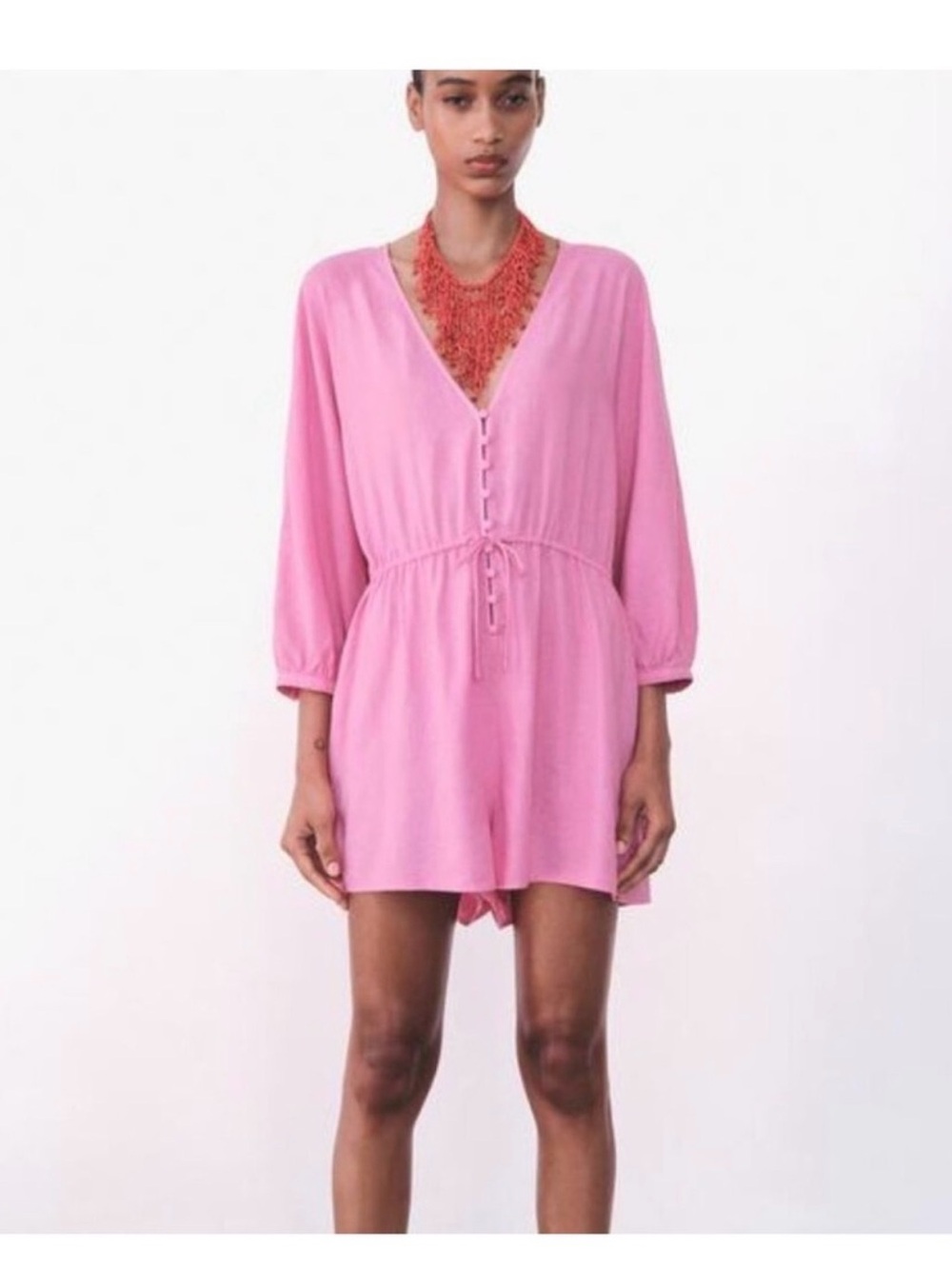 Zara Women’s Linen Blend Slouchy Romper Playsuit in Pink